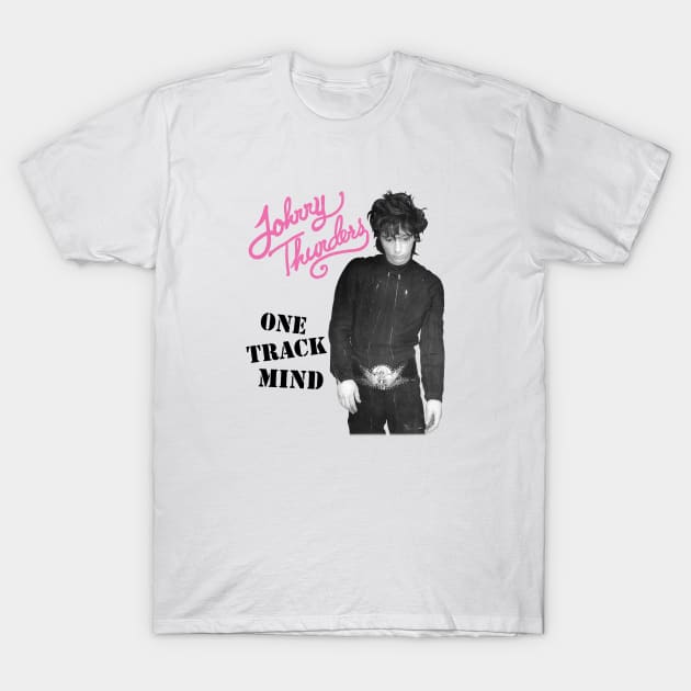 Johnny Thunders- One Track Mind on a white ringspun T-Shirt by Hoang Bich